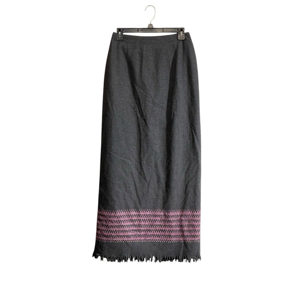 Worthington Maxi Skirt 8T Wool Blend Long Fringe Embroidere  Boho Y2K Academia